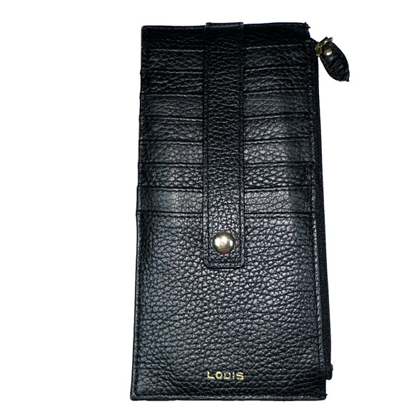 LODIS Card Wallet Pebbled Black Leather 7.25" x 3.5" x .25" - Picture 1 of 9